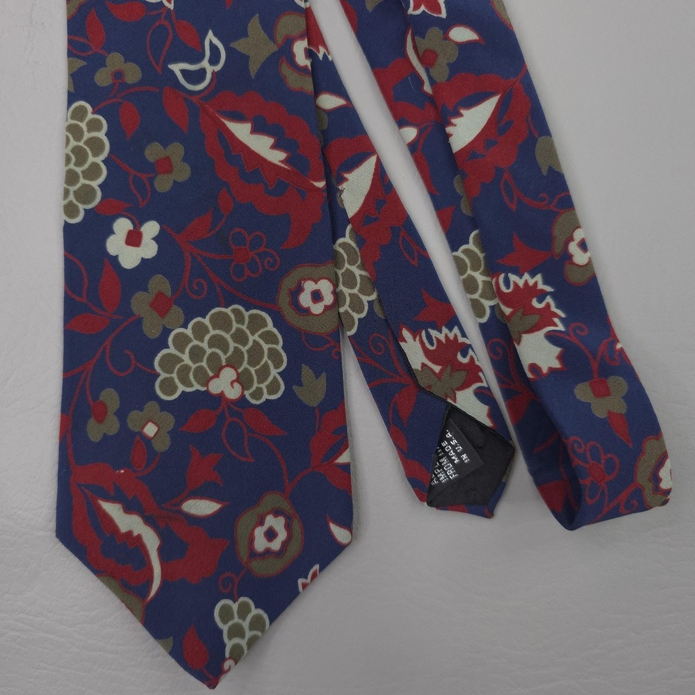 Yves Saint Laurent Tie Mens One Size Blue Silk Floral Print Woven‎ Classic USA